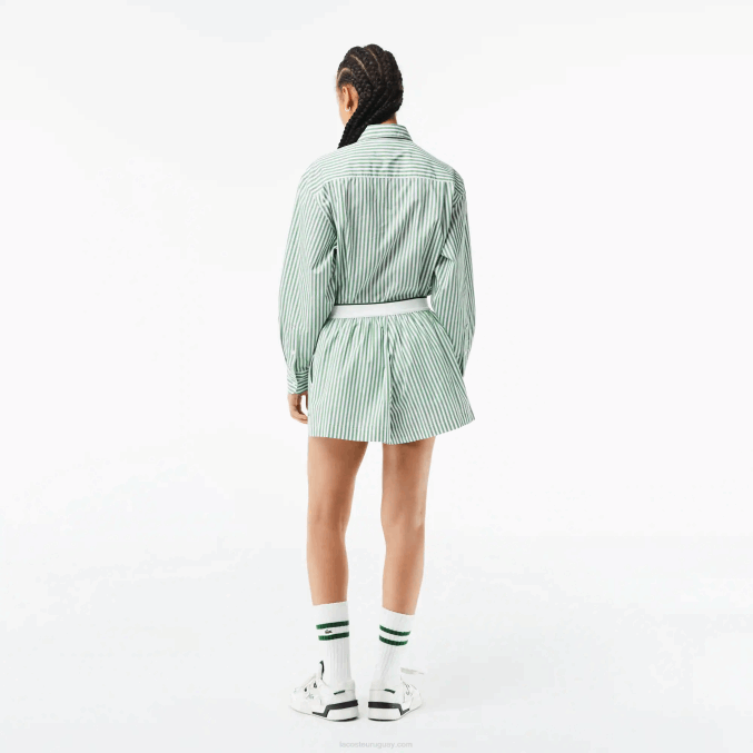 blanco caqui verde vi4 VVL0A2455 mujer Lacoste shorts de popelina de algodón a rayas