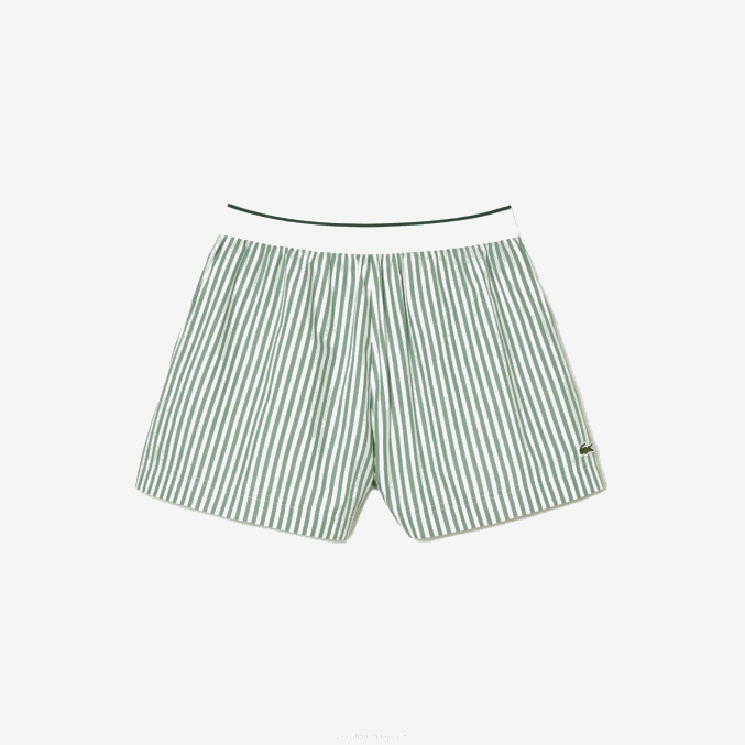 blanco caqui verde vi4 VVL0A2455 mujer Lacoste shorts de popelina de algodón a rayas