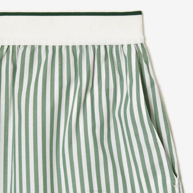 blanco caqui verde vi4 VVL0A2455 mujer Lacoste shorts de popelina de algodón a rayas