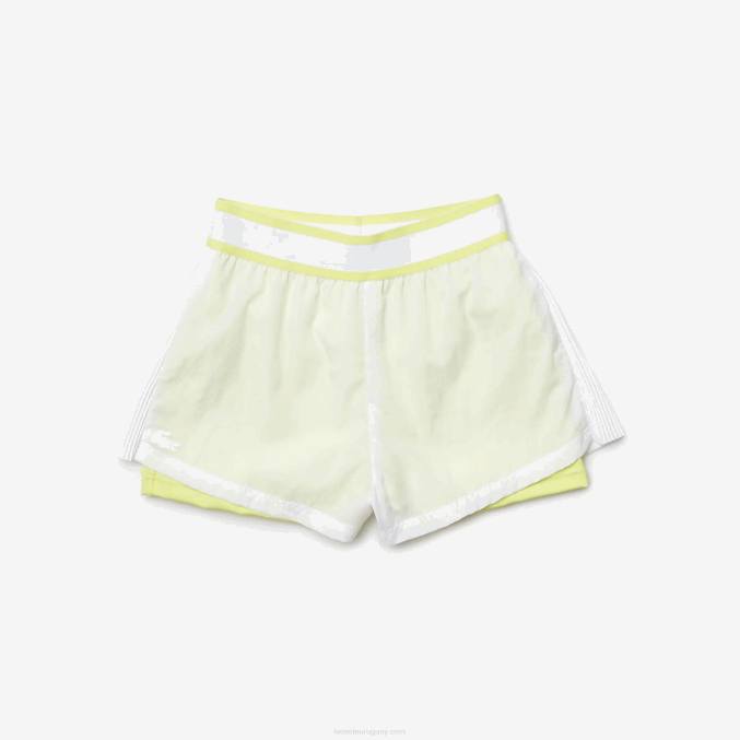 blanco llamativo amarillo 6b2 VVL0A2659 mujer Lacoste shorts deportivos ligeros de nailon