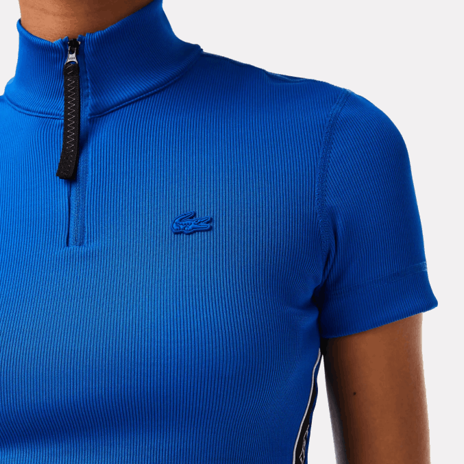 azul k1q VVL0A2477 mujer Lacoste polo con cremallera en el cuello y bandas en contraste