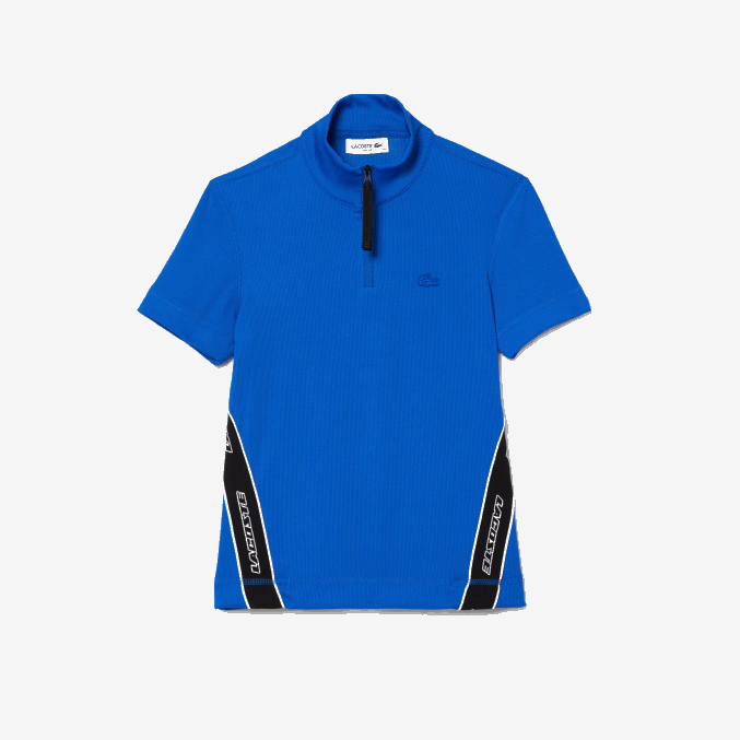 azul k1q VVL0A2477 mujer Lacoste polo con cremallera en el cuello y bandas en contraste