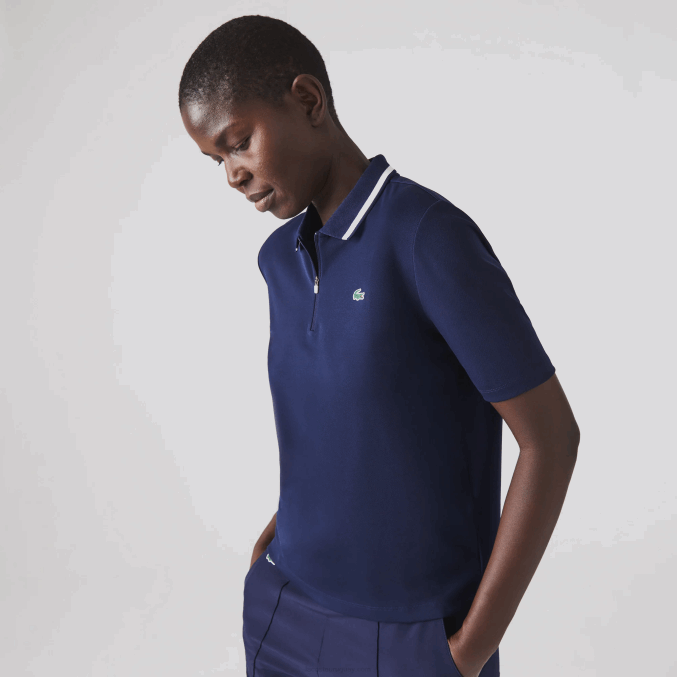 azul marino blanco 525 VVL0A2466 mujer Lacoste Polo deportivo de golf con cremallera en el cuello
