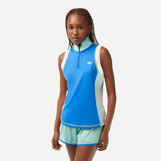 azul verde claro blanco 7sv VVL0A2358 mujer Lacoste polo de tenis sin mangas con cremallera en el cuello