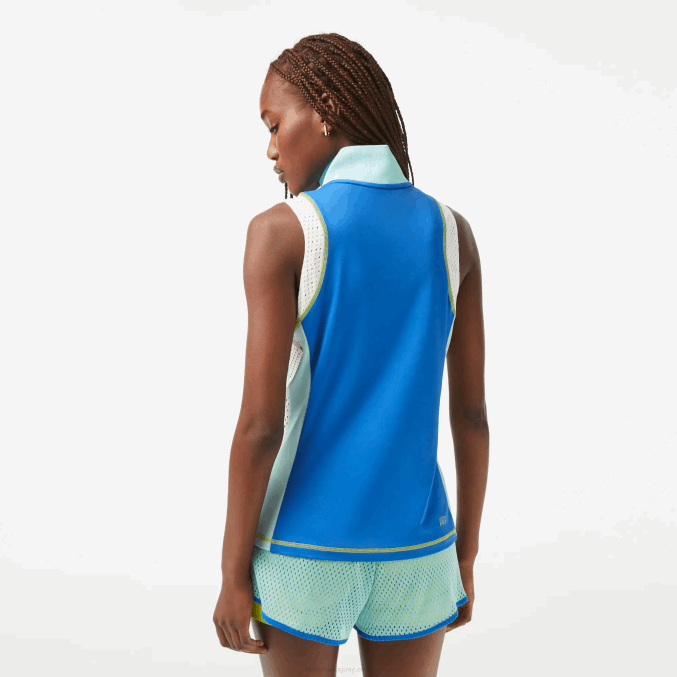azul verde claro blanco 7sv VVL0A2358 mujer Lacoste polo de tenis sin mangas con cremallera en el cuello