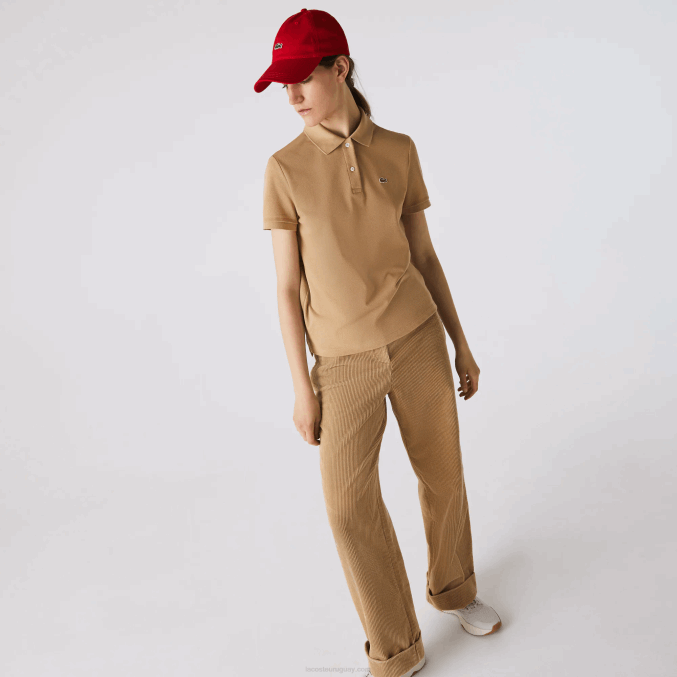 beige 02s VVL0A2493 mujer Lacoste Polo de petit piqué de algodón suave de corte regular
