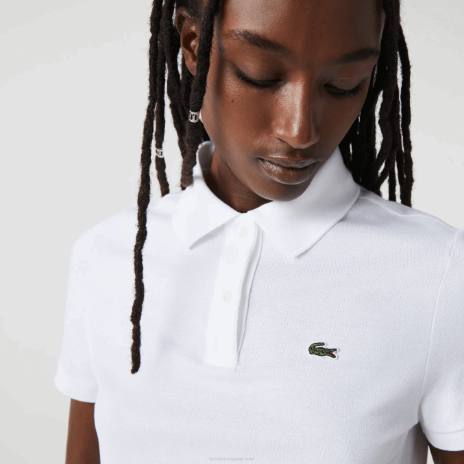 blanco 001 VVL0A2363 mujer Lacoste Polo de petit piqué de algodón suave de corte regular