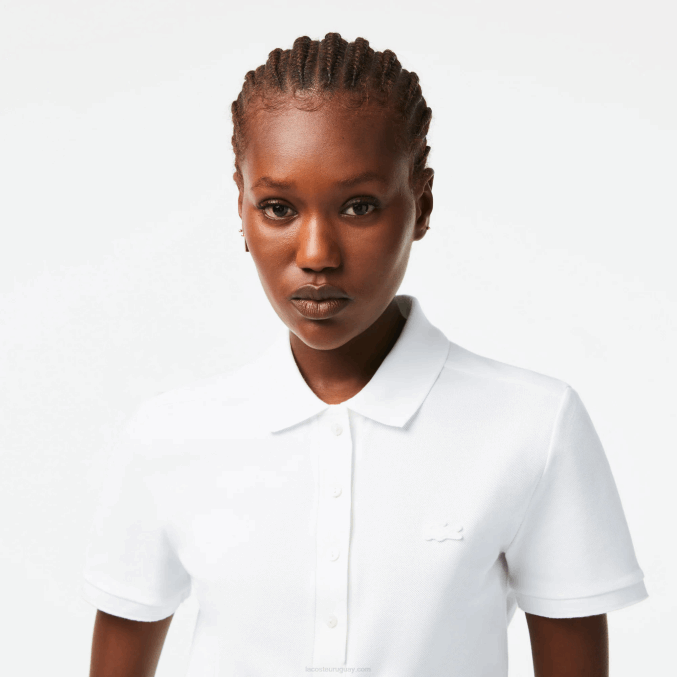 blanco 001 VVL0A2468 mujer Lacoste polo slim fit de piqué de algodón elástico