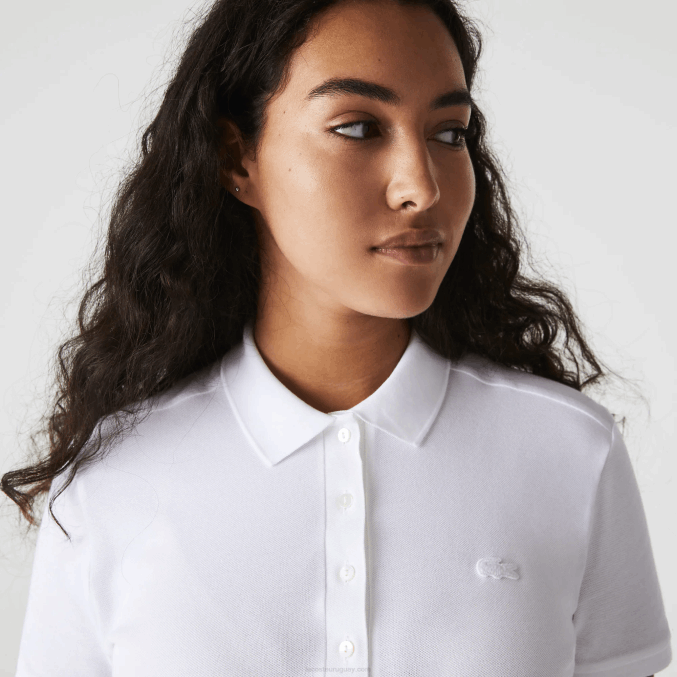 blanco 001 VVL0A2468 mujer Lacoste polo slim fit de piqué de algodón elástico