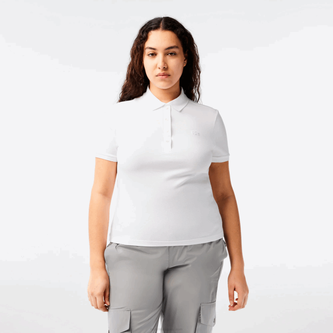 blanco 001 VVL0A2468 mujer Lacoste polo slim fit de piqué de algodón elástico