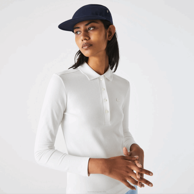 blanco 70v VVL0A2480 mujer Lacoste polo slim fit de piqué elástico