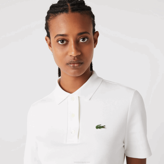 blanco 70v VVL0A2503 mujer Lacoste polo regular fit de algodón orgánico a rayas