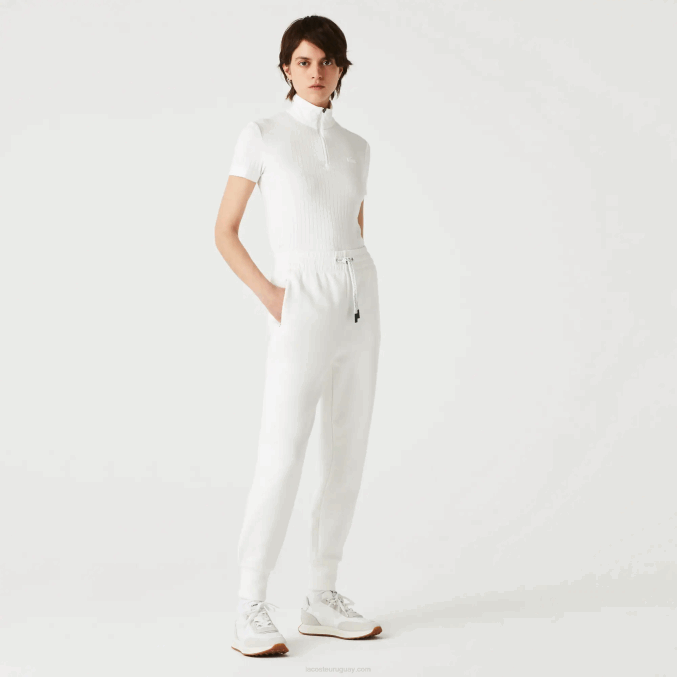 blanco 70v VVL0A2524 mujer Lacoste polo de canalé slim fit con cuello alto y cremallera