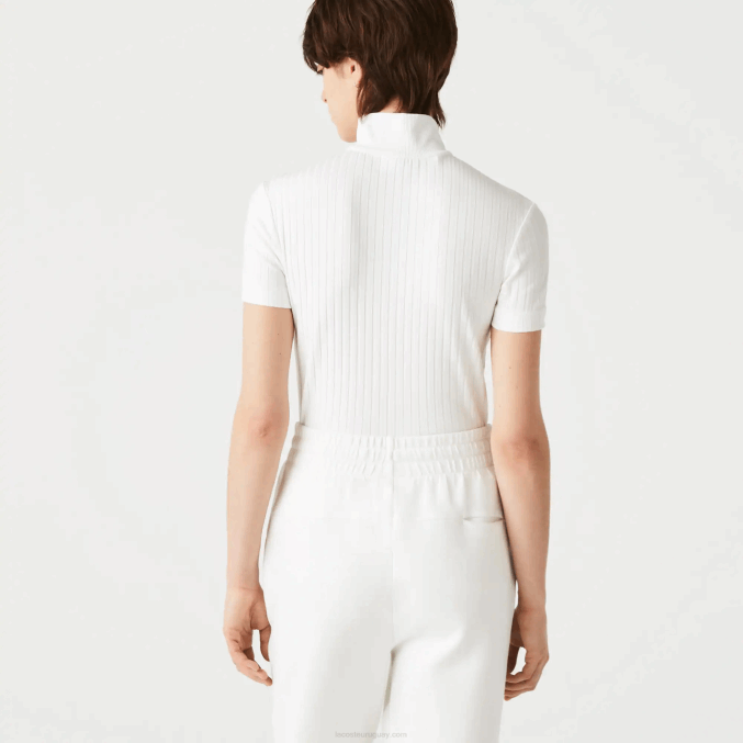 blanco 70v VVL0A2524 mujer Lacoste polo de canalé slim fit con cuello alto y cremallera
