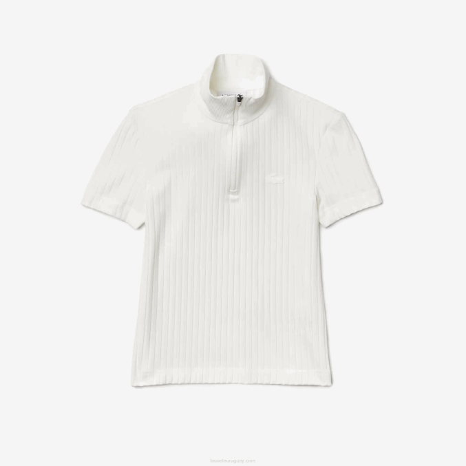 blanco 70v VVL0A2524 mujer Lacoste polo de canalé slim fit con cuello alto y cremallera