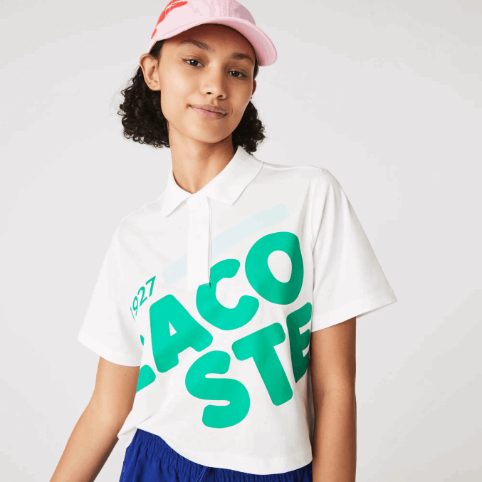 blanco 70v VVL0A2525 mujer Lacoste polo de corte holgado de algodón orgánico con estampado