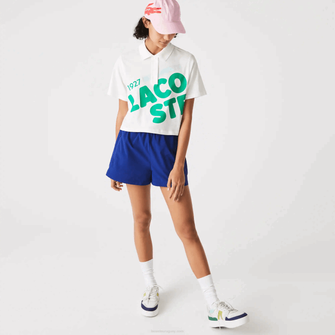 blanco 70v VVL0A2525 mujer Lacoste polo de corte holgado de algodón orgánico con estampado