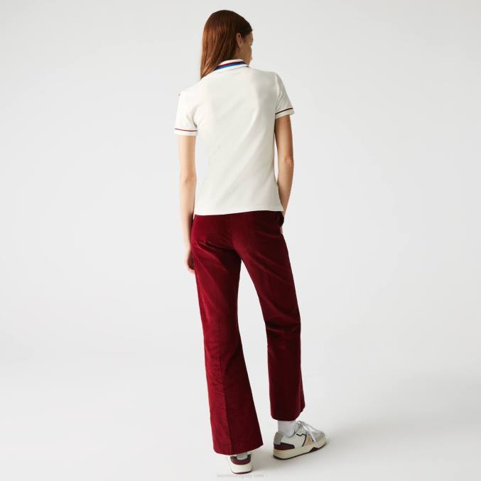 blanco rojo azul xkp VVL0A2507 mujer Lacoste Polo slim fit de piqué de algodón orgánico fabricado en Francia