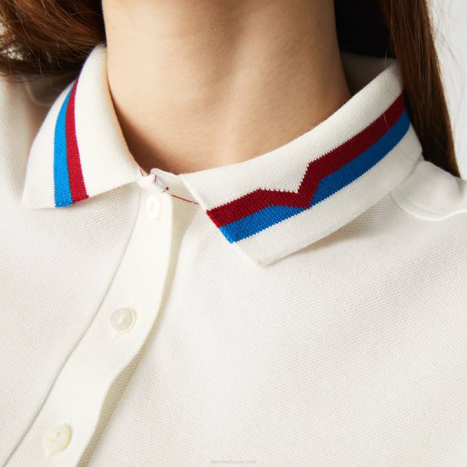 blanco rojo azul xkp VVL0A2507 mujer Lacoste Polo slim fit de piqué de algodón orgánico fabricado en Francia