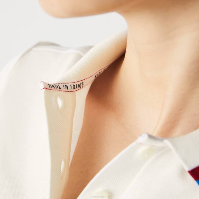 blanco rojo azul xkp VVL0A2507 mujer Lacoste Polo slim fit de piqué de algodón orgánico fabricado en Francia