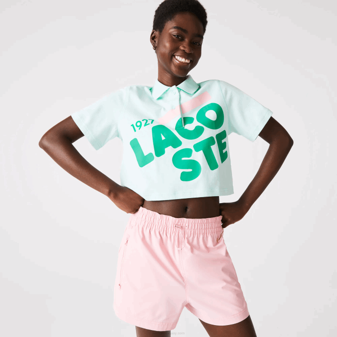 color turquesa VVL0A2526 mujer Lacoste polo de corte holgado de algodón orgánico con estampado