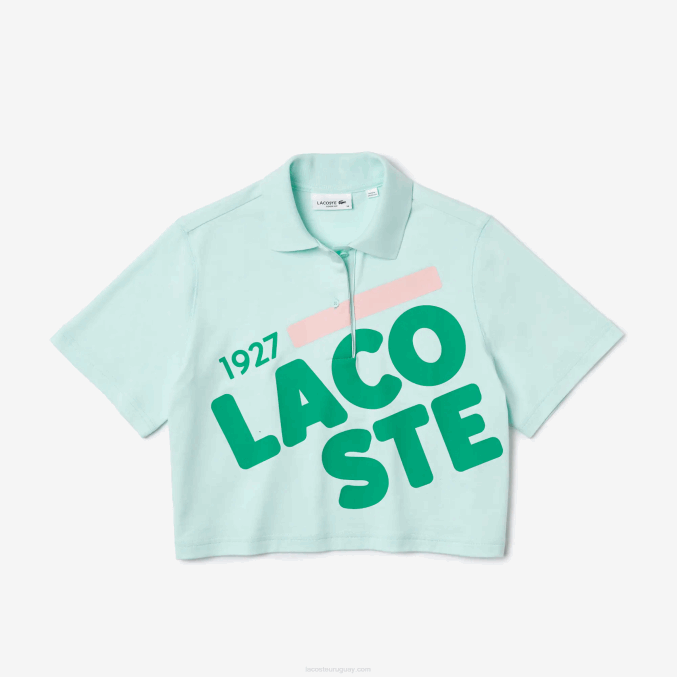color turquesa VVL0A2526 mujer Lacoste polo de corte holgado de algodón orgánico con estampado