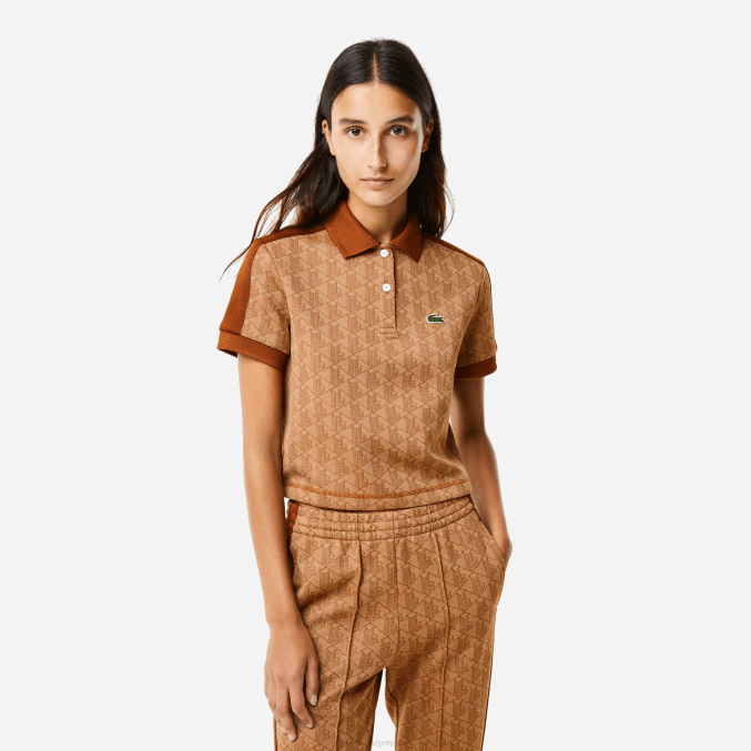 marrón beige zwm VVL0A2475 mujer Lacoste playera tipo polo con estampado de monograma