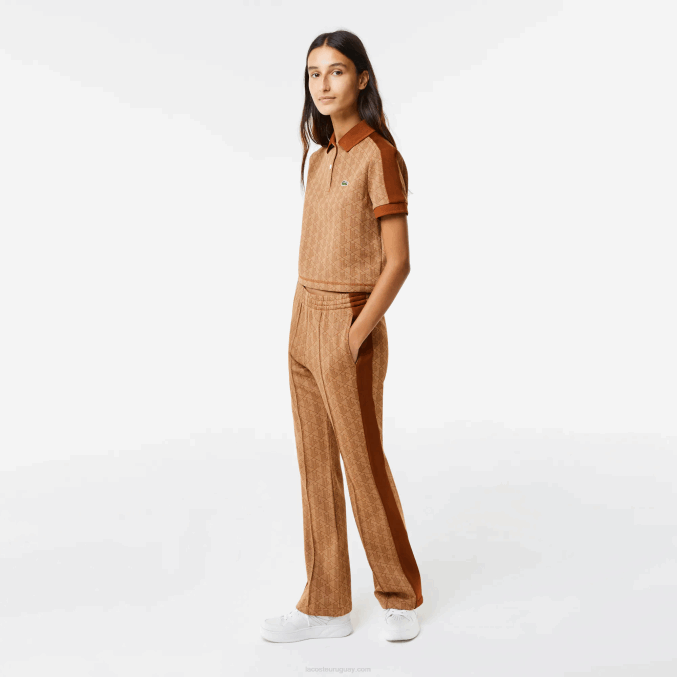 marrón beige zwm VVL0A2475 mujer Lacoste playera tipo polo con estampado de monograma