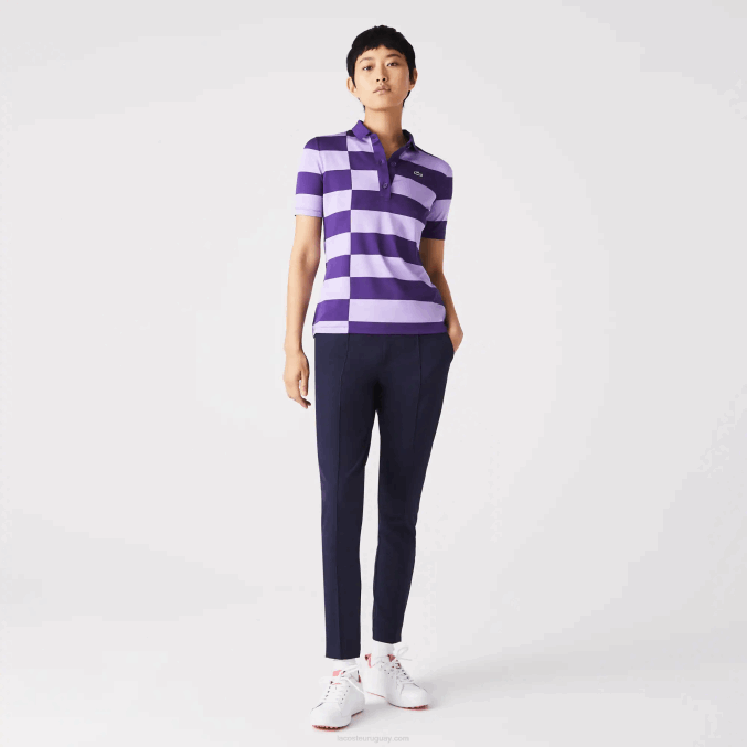 púrpura 5g VVL0A2490 mujer Lacoste jersey de golf de punto deportivo a rayas
