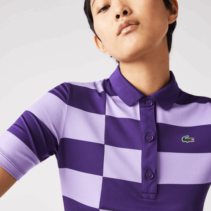 púrpura 5g VVL0A2490 mujer Lacoste jersey de golf de punto deportivo a rayas