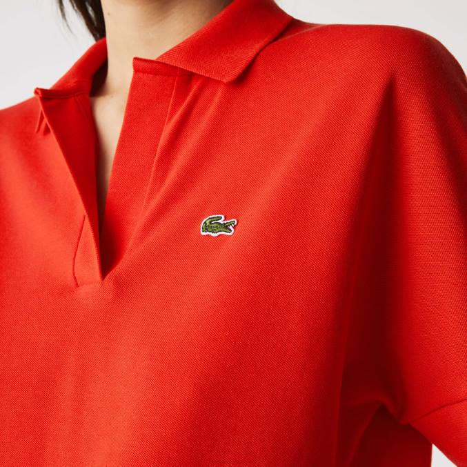 rojo f8m VVL0A2464 mujer Lacoste polo de piqué fluido de corte holgado