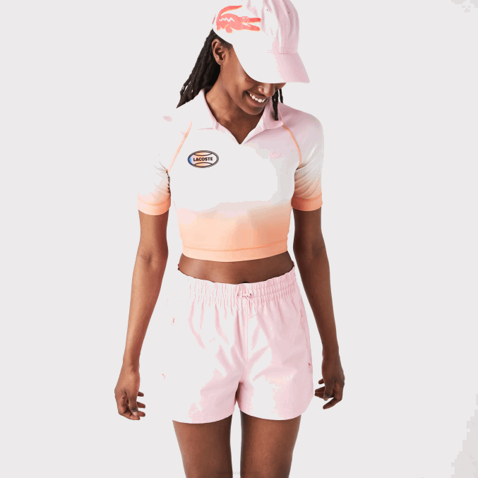 rosa blanco naranja dfk VVL0A2499 mujer Lacoste sport summer pack polo corto degradado y stretch