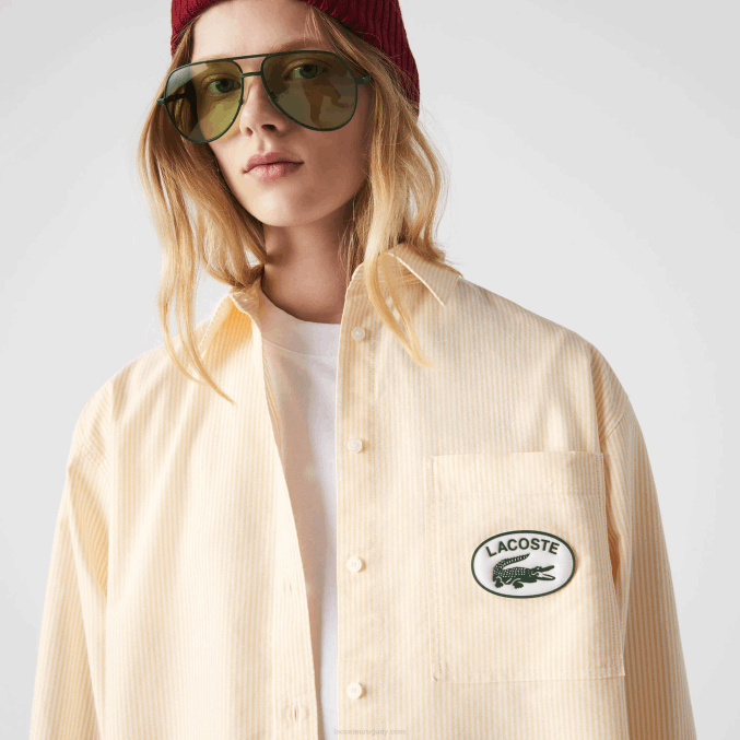 amarillo blanco hhf VVL0A2651 mujer Lacoste camisa oversize de algodón oxford