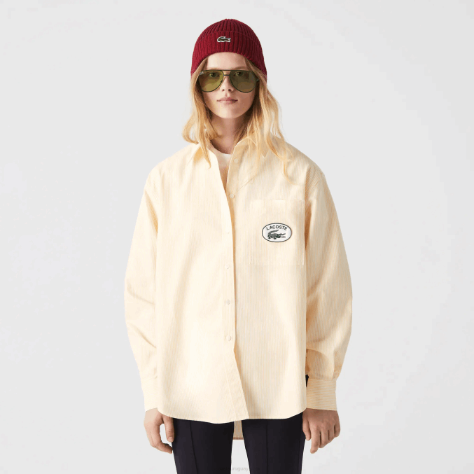 amarillo blanco hhf VVL0A2651 mujer Lacoste camisa oversize de algodón oxford