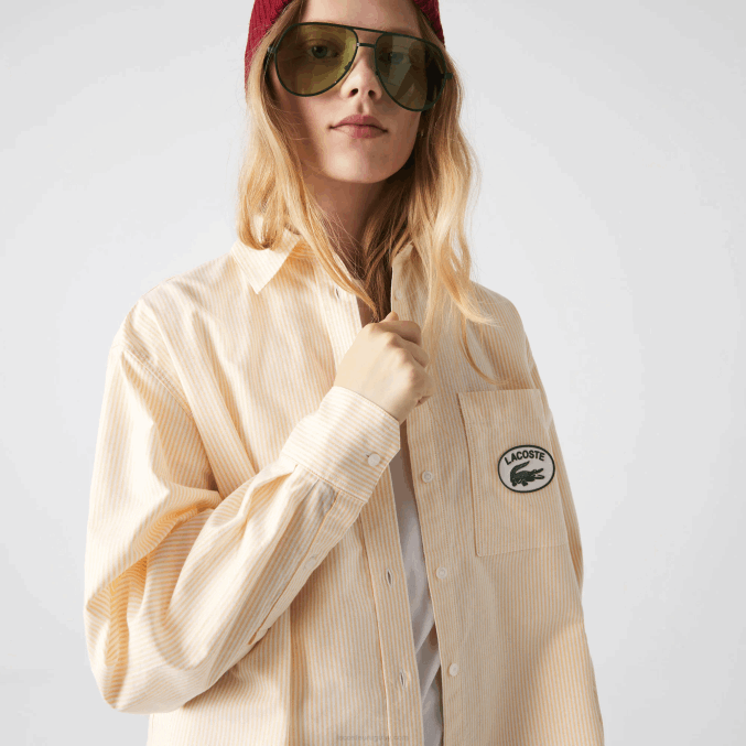 amarillo blanco hhf VVL0A2651 mujer Lacoste camisa oversize de algodón oxford
