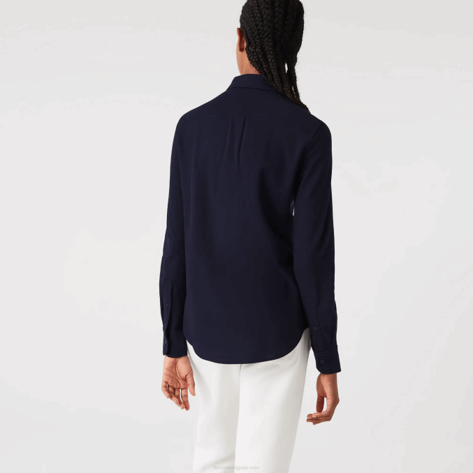 azul marino 166 VVL0A2649 mujer Lacoste camisa de piqué de algodón con cuello francés