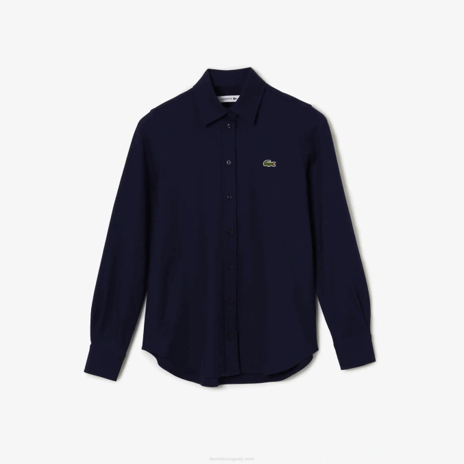 azul marino 166 VVL0A2649 mujer Lacoste camisa de piqué de algodón con cuello francés