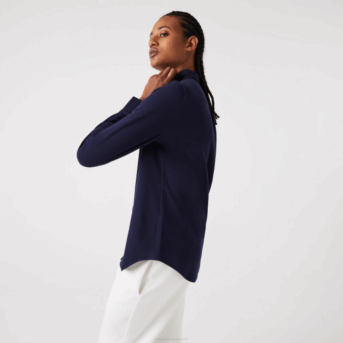 azul marino 166 VVL0A2649 mujer Lacoste camisa de piqué de algodón con cuello francés