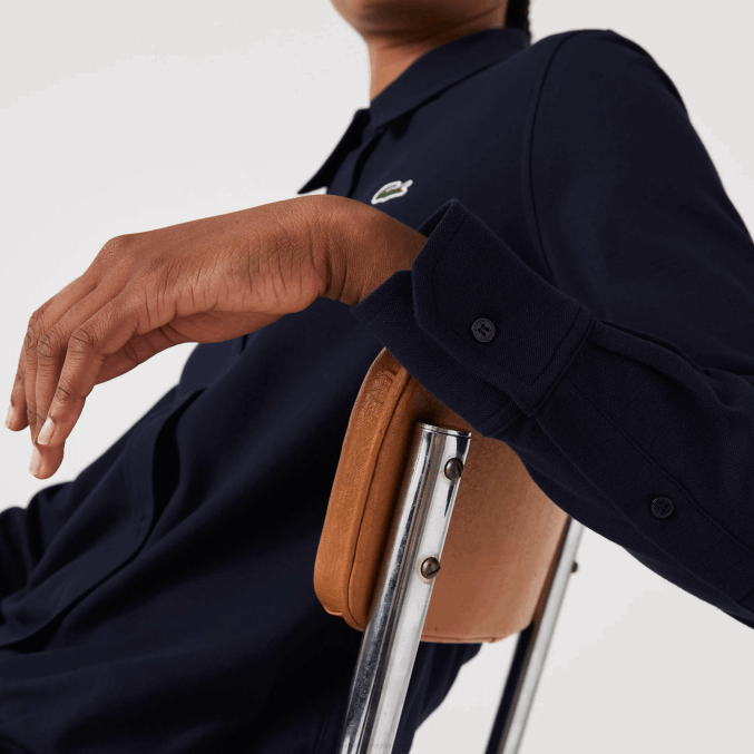 azul marino 166 VVL0A2649 mujer Lacoste camisa de piqué de algodón con cuello francés