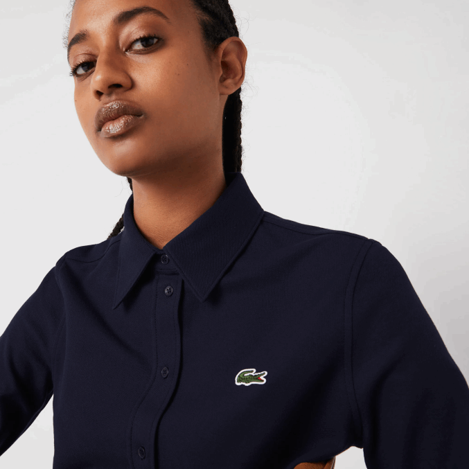 azul marino 166 VVL0A2649 mujer Lacoste camisa de piqué de algodón con cuello francés