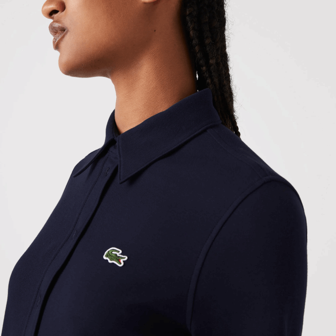 azul marino 166 VVL0A2649 mujer Lacoste camisa de piqué de algodón con cuello francés