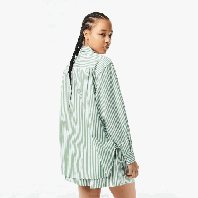 blanco caqui verde vi4 VVL0A2448 mujer Lacoste camisa de popelina de algodón a rayas