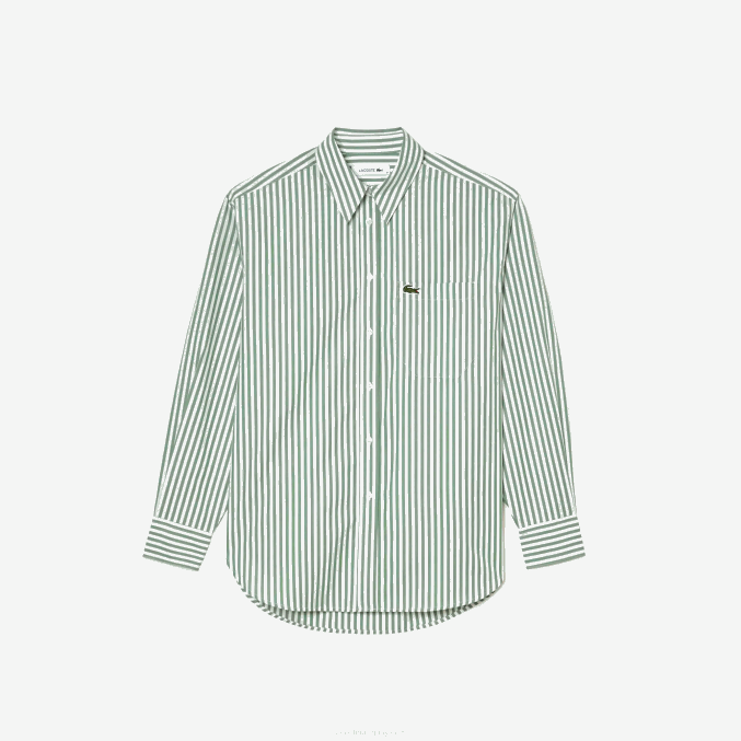 blanco caqui verde vi4 VVL0A2448 mujer Lacoste camisa de popelina de algodón a rayas