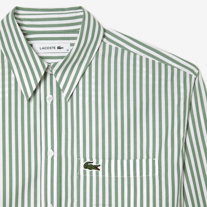 blanco caqui verde vi4 VVL0A2448 mujer Lacoste camisa de popelina de algodón a rayas