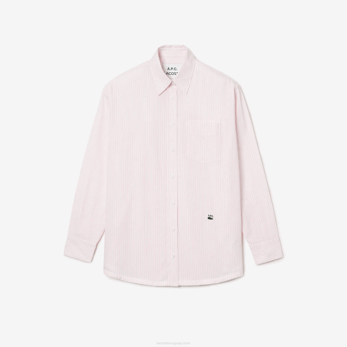 blanco rosa m5u VVL0A2660 mujerlacoste x a.p.c. camisa a rayas de algodón