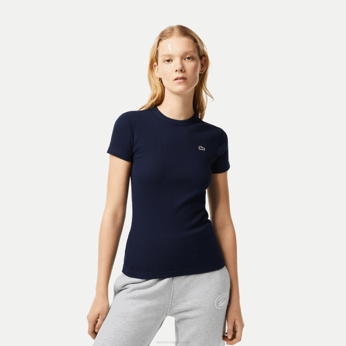 azul marino 166 VVL0A2385 mujer Lacoste camiseta slim fit de algodón orgánico