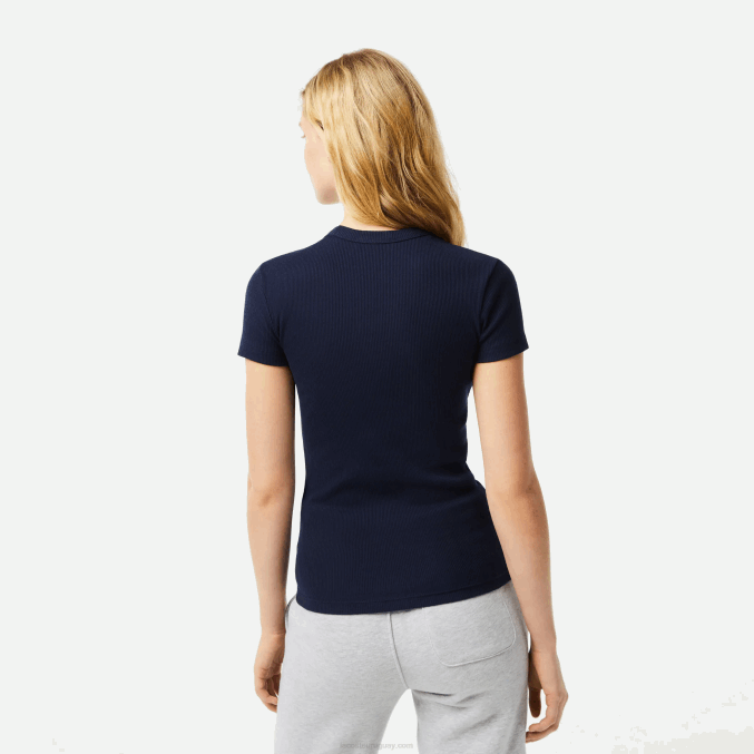 azul marino 166 VVL0A2385 mujer Lacoste camiseta slim fit de algodón orgánico