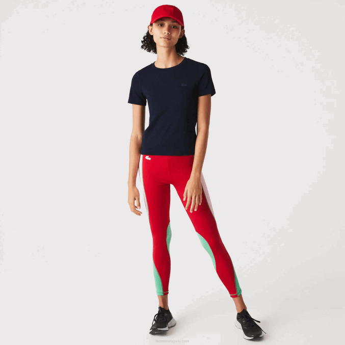 azul marino 166 VVL0A2564 mujer Lacoste camiseta de mezcla de algodón con cuello redondo