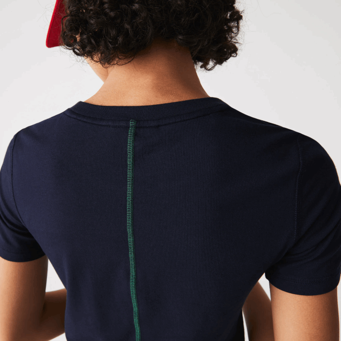 azul marino 166 VVL0A2564 mujer Lacoste camiseta de mezcla de algodón con cuello redondo