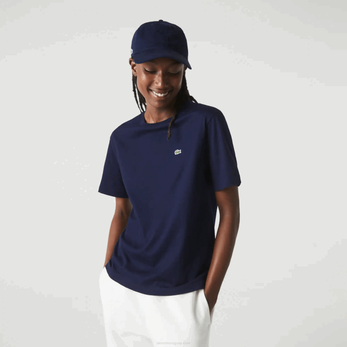 azul marino 166 VVL0A2589 mujer Lacoste playera de algodón premium con cuello redondo